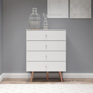 Imagem de Cômoda Branca 4 Gavetas Solteiro 90cm Retrô Pés Palito - Soluzione Móv