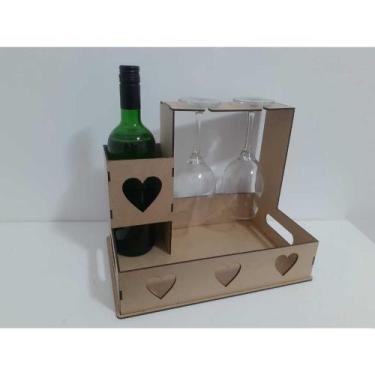 Imagem de Cesta Dia dos Namorados Taças e vinho em MDF - CriArt