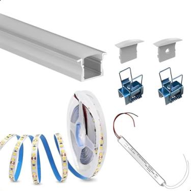 Imagem de Perfil Aluminio Embutir 2m 25mm + Fita Led 14w + Fonte Slim Branco Frio