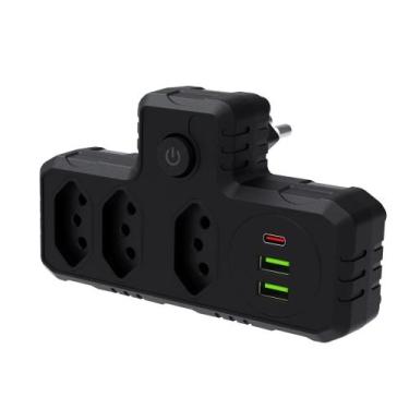 Imagem de Adaptador Universal de Tomada 3 Tomadas Pinos com USB Tipo C Carregado