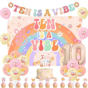 Imagem de Wonmelody Decorações Incríveis Para O 10º Aniversário, Cenário Ten Is A Vibe, Banner, Decoração De Bolo Boho, Peace Out, Festa Um Dígito Meninas Hippies Retrô
