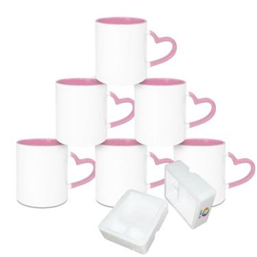Imagem de MR.R Caneca de cerâmica de sublimação em branco para lava-louças, copo revestido em branco, canecas em branco de sublimação, copo clássico com caneca interna de cor rosa e alça de coração, 325 ml,