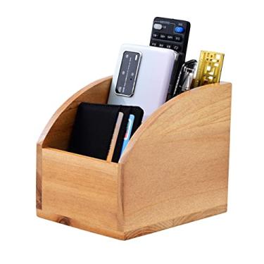Imagem de BONNY DODO Suporte de controle remoto organizador para mesa, mesa pequena de madeira sólida, decoração de casa de fazenda, cesta, loja de TV, controle remoto para reprodutor de mídia, lápis, vidros e