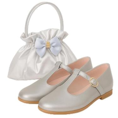 Imagem de Conjunto Infantil Sapato Mary Jane Dourado com Bolsa de Mão Decorativa, Laço Elegante (Prata, BR, Adulto, Numérico, 38)