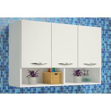 Imagem de Balcão Aéreo Branco Multiuso 3 Portas Lavanderia Despensa - ClickForte