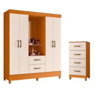 Imagem de Quarto Completo Guarda Roupa 4 Portas Capela Com Espelho e Cômoda Mobi