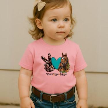 Imagem de Camiseta Algodão Infantil Estampa Love Peace Horse 023 Amor Paz Cavalo