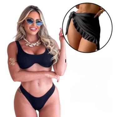 Imagem de Kit BIquini com bojo Neon de Moda Praia Femininas Neon Canelado Saia P