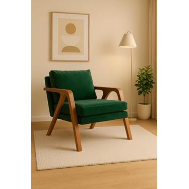 Imagem de Poltrona Estofada Mona Veludo Decorativa Luxo Pés De Madeira Maciça (VERDE)