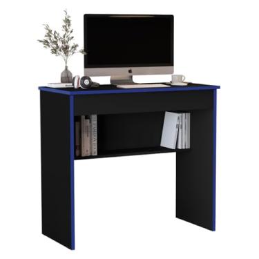 Imagem de Escrivaninha e Mesa de Computador Home Office Gamer Compacta com Gaveta e Prateleira (Preto/Azul)