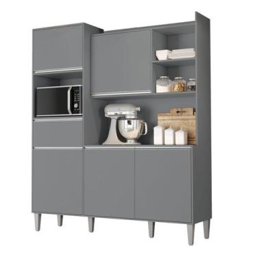 Imagem de Kit Cozinha Compacta 160cm com 5 Portas 1 Gaveta Isabel Cinza - AJL Mó