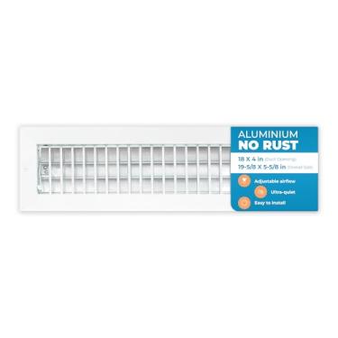 Imagem de Tampas de ventilação de alumínio de 45 x 10 cm (abertura do duto) para grade AC de parede, capa de ventilação de registro premium, grade de parede durável à prova de ferrugem - Tamanho total 48 x 14