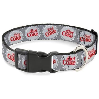 Imagem de Coleira para animais de estimação The Coca-Cola Company, fivela de plástico para coleira de cachorro, tampas de garrafa de coca-cola diet cinza branco vermelho, 28 a 40 cm de largura