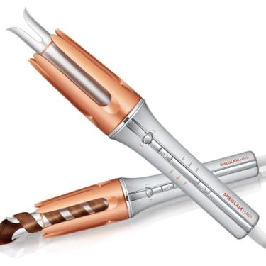 Imagem de SHEGLAM Modelador de cachos automático de 2,5 cm com 3 temperaturas, aquecimento rápido, rotação bidirecional, desligamento automático, antiqueimaduras, rotação antiembaraço para penteados