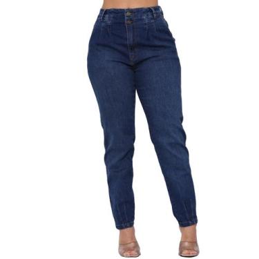Imagem de Calça Jeans Feminina Mom Pences Cintura Alta Detalhe Barra Elastano Có