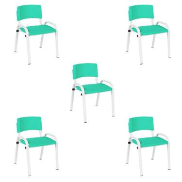 Imagem de Kit 5 Cadeiras Escolares ISO Infantil Base Branca Estrutura Metálica