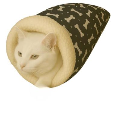 Imagem de Saco de dormir para gatos Saco de dormir de pelúcia Cama de pelúcia para animais de estimação Aconchegante e confortável(Ossinho Preto)
