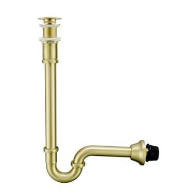 Imagem de Armadilha P de latão com rolha de dreno pop-up, em forma de U, tubo de drenagem para pia de banheira de extensão de junção deslizante em forma de U, tubo de 30 cm com altura ajustável, kit de drenagem
