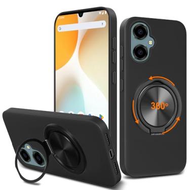 Imagem de Nijiadi Capa de telefone compatível com BLU G64, suporte de anel giratório de 360°, suporte/suporte, silicone, TPU, Silm, Fit, capa protetora à prova de choque para BLU G64 G1010WW 2024 - preta