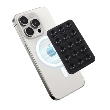 Imagem de BIAJIYA Suporte de telefone com sucção magnética para capa MagSafe, suporte de silicone Octo Cup Buddy Sticky Grip para iPhone, selfie mãos-livres removível/vídeo para influencers TikTok (preto)