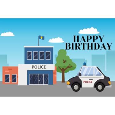 Imagem de Baocicco 1,5 x 0,9 m, cenário de feliz aniversário, fotografia, policial, decoração de festa de aniversário, desenho animado, delegacia de polícia, carro, foto de fundo para crianças, meninos, faixa