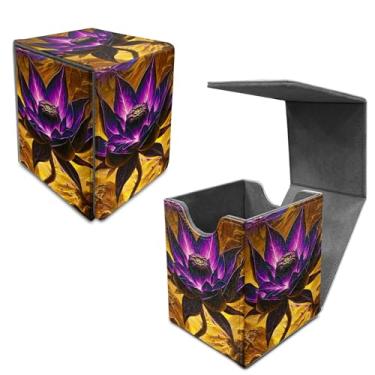 Imagem de Dikoer Para MTG Commander Deck Box Fit Trading Cards, mais de 100 cartas de manga com estojo magnético de couro PU para cartões esportivos mágicos TCG CCG presente masculino e feminino, folha de lótus
