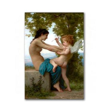 Imagem de LXURY Bouguereau.A Young Girl Defending Herself Against Eros. Reprodução de pinturas famosas. Arte de parede em tela. Pôsteres e impressões. Imagem para decoração de casa 40 x 56 cm sem moldura