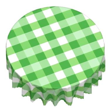 Imagem de NeuKim Toalha de mesa redonda 152 cm, verde e branca, xadrez, impermeável, à prova de derramamento, toalha de mesa decorativa retrô xadrez para cozinha, mesa de jantar, festa, piquenique