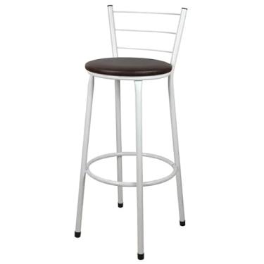 Imagem de Banqueta Alta Para Cozinha Branca Epoxi Assento Marrom