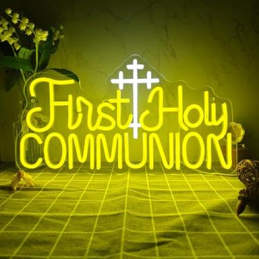 Imagem de Placa de néon de primeira comunhão, letreiro neon de LED regulável para decoração de parede, sinal de parede neon alimentado por USB para presentes de primeira comunhão para meninas, decoração de