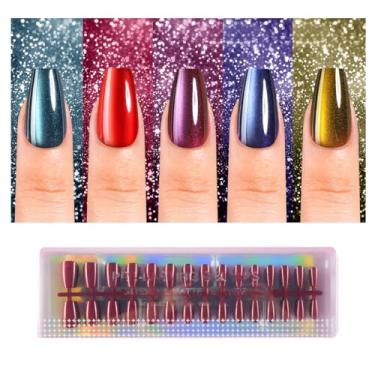 Imagem de 150 peças de unhas postiças de olho de gato, unhas postiças Plauva de caixão curto, pontas de olho de gato com glitter, unhas adesivas de gel macio para mulheres e meninas, 15 tamanhos