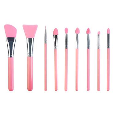 Imagem de LORMAY Conjunto de 9 pincéis de maquiagem de silicone: aplicador para cuidados com o rosto, delineador, sobrancelha, sombra, maquiagem labial e artesanato de resina epóxi UV (rosa)