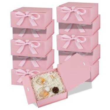 Imagem de OEMVALATY Pacote com 10 caixas de presente, caixa de presente de 24 x 15 x 7 cm com tampa magnética e fita, caixa de presente para dama de honra para casamento, armazenamento, presente (rosa)