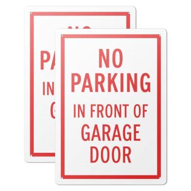Imagem de 101SignCity Placa de estacionamento de alumínio de 25,4 cm x 35,5 cm para empresas, armazéns, propriedades privadas e residências - "Sem estacionamento na frente da porta da garagem" - pacote com 2