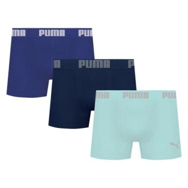 Imagem de Kit 3 Cuecas Puma Boxer Sem Costura Masculina, Azul, Verde, G