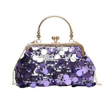 Imagem de Bolsas clutch para mulheres, bolsa noturna de lantejoulas brilhantes, bolsa transversal com glitter com alça superior, Roxa