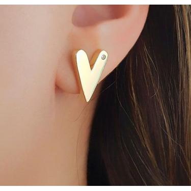 Imagem de Brinco Coração Liso com Ponto de Luz Banhado a Ouro - Lazzuli Joias