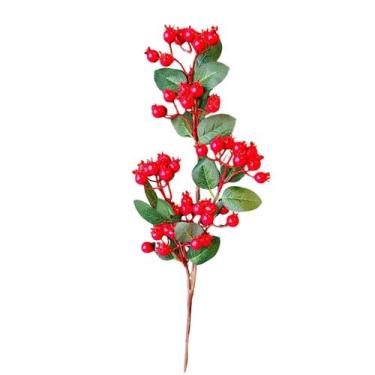 Imagem de Galho Folhagem Romã Vermelho Decoração Enfeite Natal 60Cm - Magizi