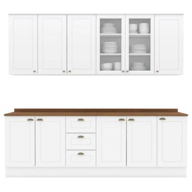 Imagem de Cozinha Modulada 9 Pecas 240cm Ce856 Americana Henn Branco Nature