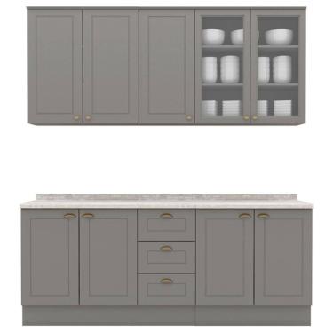 Imagem de Cozinha Modulada 200 Cm Ce854 Americana Cinza Calcare Henn