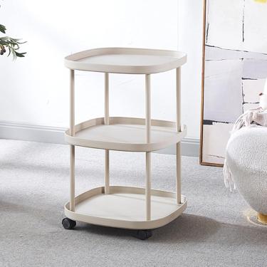Imagem de Café Moderno Com Rodas Para Sala De Estar Extremidade Lateral Central Estrutura De Aço Carbono Prateleira Ajustável Aberta Para Pequenos Espaços Sala De Estar Quarto, White, 43 * 43 * 65cm