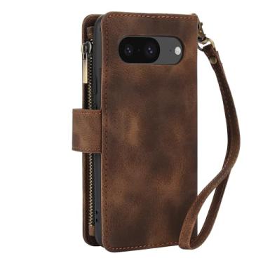 Imagem de Dteck Capa para Google Pixel 8A (15,5 cm) versão 2024, capa carteira protetora de couro PU com compartimentos para cartões/bolsos, capa dobrável portátil leve com alça de ombro, marrom