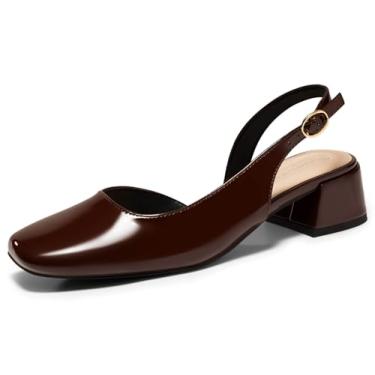 Imagem de Coutgo Sapato social feminino de salto baixo e grosso D'Orsay com bico quadrado fechado para trabalho e escritório, Marrom escuro, 37