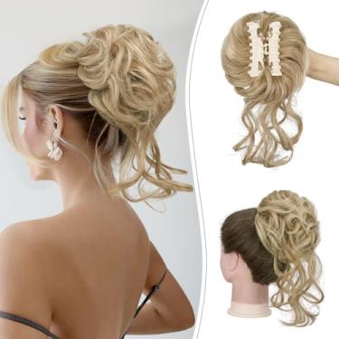 Imagem de SOFEIYAN Grampo de garra para coque bagunçado de cabelo cacheado ondulado clipe de coque em garra Chignon extensões de rabo de cavalo sintético penteado com gavinhas acessórios de cabelo para mulheres