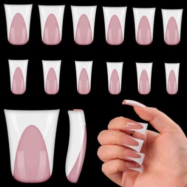 Imagem de outopen 120 pontas curtas para unhas de pato, rosa claro, pontas de pato francês, cobertura total, pontas de pato para pressão ampla, pés de pato de cristal, pontas de unhas para extensão acrílica de