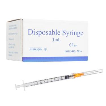 Imagem de Seringa Gesanghua Luer Lock de 1 ml com agulha de 25 g e 1 cm, pacote 