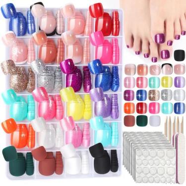 Imagem de Pressione nas unhas dos pés FANDAMEI 24 cores 576 unidades com cola e 