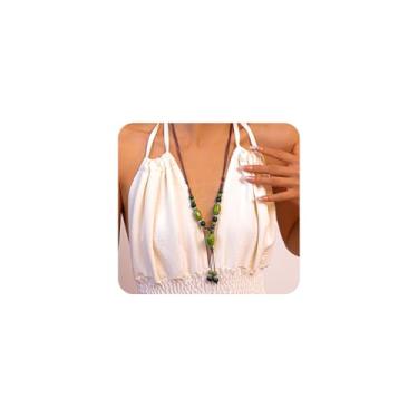 Imagem de GIGB PBDK Colar de coração de cerâmica hippie colorido para mulheres, boêmia, criativo, com contas, borla, pingente, gargantilha artesanal de pedra natural, joia de férias, Large, Metal, Sem Pedra