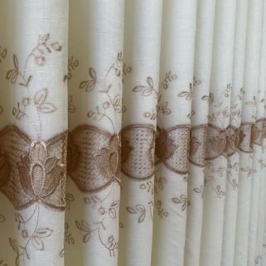 Imagem de Cortina Para Varão Voil Linho Bordado Gripir Com Forro Leve Microfibra