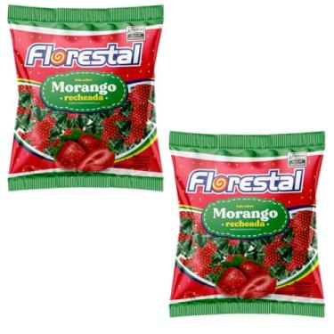 Imagem de 2 Pacotes Bala de Morango Recheada 500g Cada Florestal